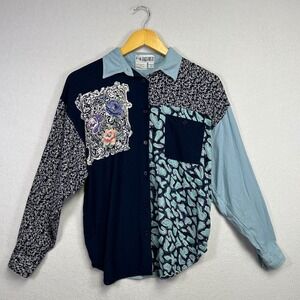 Together Missy M Patchwork Floral Leopard Print Button Up Shirt Grandma Boho